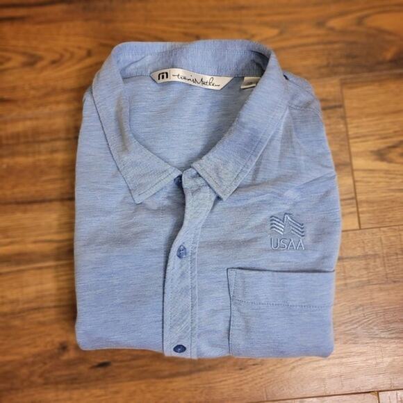 Travis Matthew Shirt Mens 2XL Blue Casual Button Short Sleeve Pocket Logo USA - Picture 7 of 11